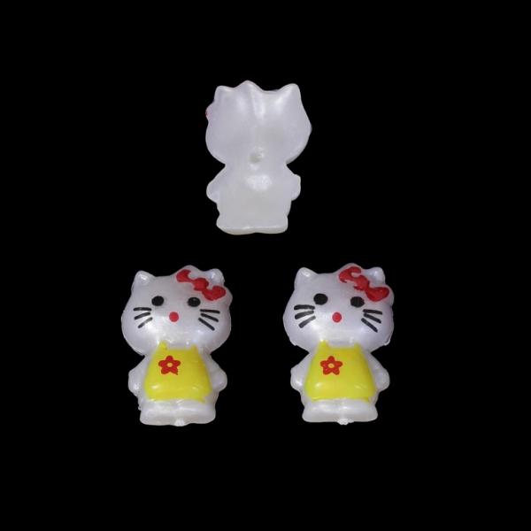 PLASTIC BEADS FOR GLUING - FIGURINES - KITTY 02 - 21x13mm WHITE AND YELLOW - PACKAGE 200g (327pcs.)