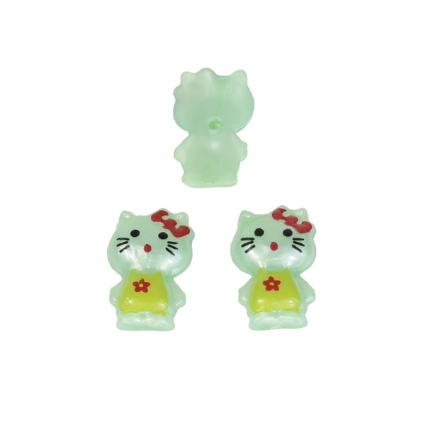 PLASTIC BEADS FOR GLUING - FIGURINES - KITTY 02 - 21x13mm GREEN (LIGHT) AND RED - PACKAGE 200g (327pcs.)