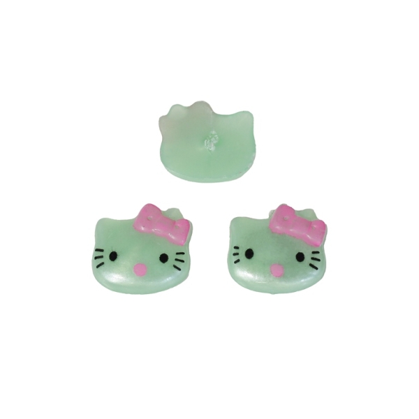 PLASTIC BEADS FOR GLUING - FIGURINES - KITTY 03 - 15x15mm GREEN (LIGHT) AND PINK - PACKAGE 200g (430pcs.)