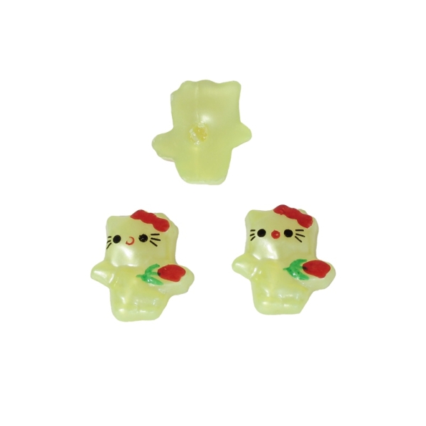 PLASTIC BEADS FOR GLUING - FIGURINES - KITTY WITH FLOWER 01 - 18x16mm YELLOW AND RED - PACKAGE 200g (365pcs.)