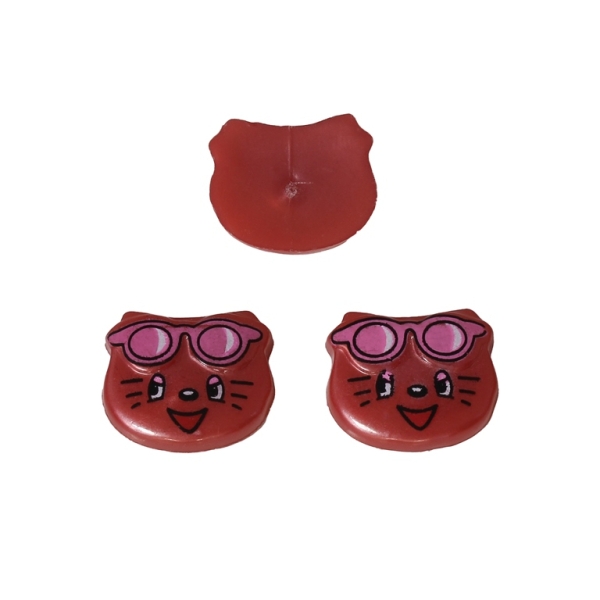 PLASTIC BEADS FOR GLUING - FIGURINES - KITTEN WITH GLASSES 01 - 15x17mm CORAL PINK (DARK) AND PINK - PACKAGE 200g (313pcs.)