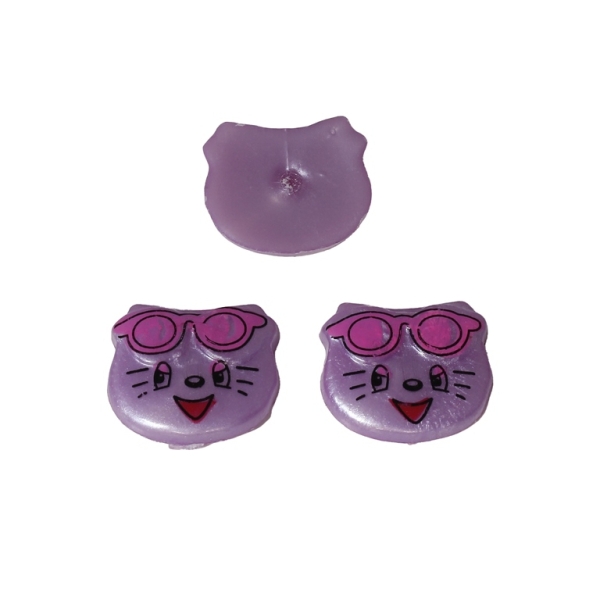 PLASTIC BEADS FOR GLUING - FIGURINES - KITTEN WITH GLASSES 01 - 15x17mm PURPLE AND PINK - PACKAGE 200g (313pcs.)