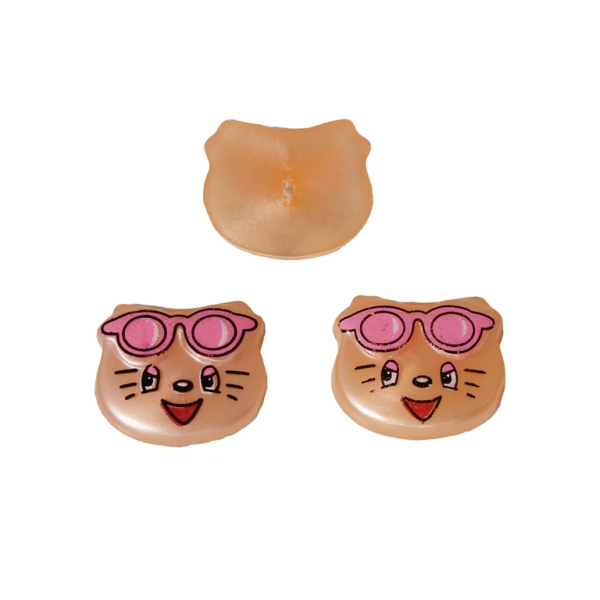 PLASTIC BEADS FOR GLUING - FIGURINES - KITTEN WITH GLASSES 01 - 15x17mm PEACH AND PINK - PACKAGE 200g (313pcs.)