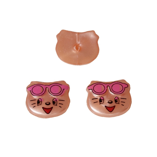 PLASTIC BEADS FOR GLUING - FIGURINES - KITTEN WITH GLASSES 01 - 15x17mm PEACH (DARK) AND PINK - PACKAGE 200g (313pcs.)