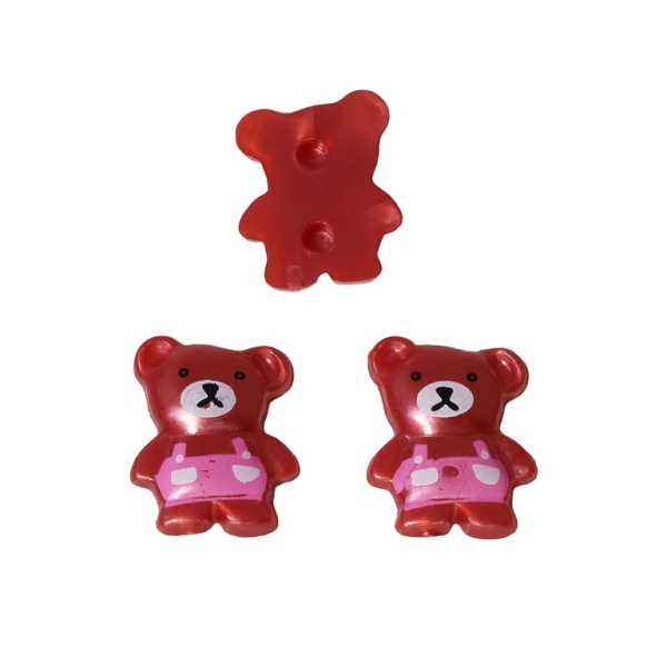 PLASTIC BEADS FOR GLUING - FIGURINES - BEAR 01 - 19x15mm CORAL PINK (DARK) AND PINK - PACKAGE 200g (430pcs.)