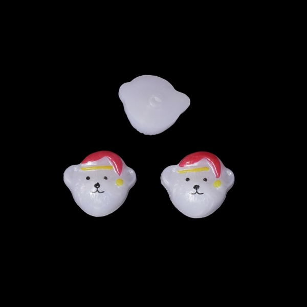 PLASTIC BEADS FOR GLUING - FIGURINES - BEAR WITH HAT 01 - 14x15mm WHITE AND RED - PACKAGE 200g (350pcs.)