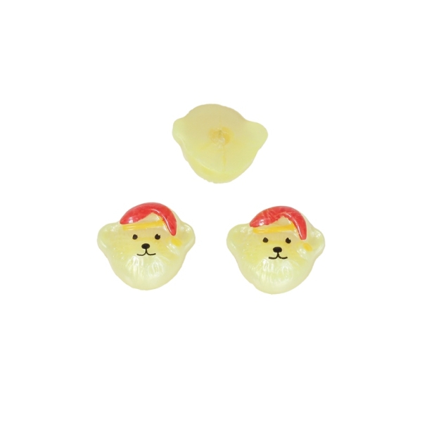 PLASTIC BEADS FOR GLUING - FIGURINES - BEAR WITH HAT 01 - 14x15mm YELLOW AND RED - PACKAGE 200g (350pcs.)