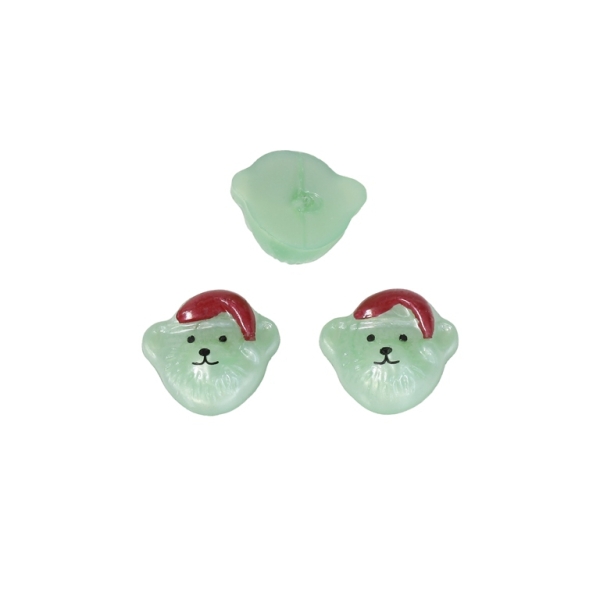 PLASTIC BEADS FOR GLUING - FIGURINES - BEAR WITH HAT 01 - 14x15mm GREEN (LIGHT) AND RED - PACKAGE 200g (350pcs.)