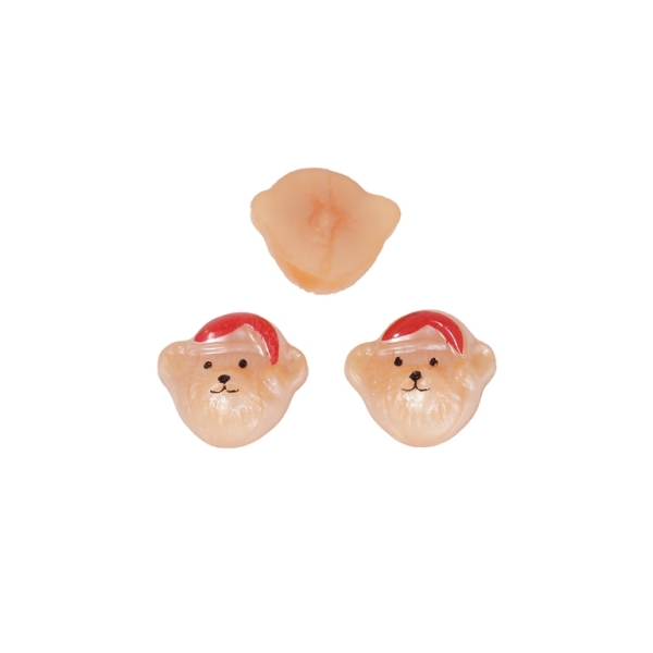 PLASTIC BEADS FOR GLUING - FIGURINES - BEAR WITH HAT 01 - 14x15mm ORANGE AND RED - PACKAGE 200g (358pcs.)