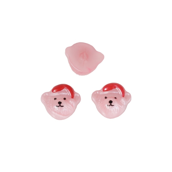 PLASTIC BEADS FOR GLUING - FIGURINES - BEAR WITH HAT 01 - 14x15mm PINK AND RED - PACKAGE 200g (350pcs.)