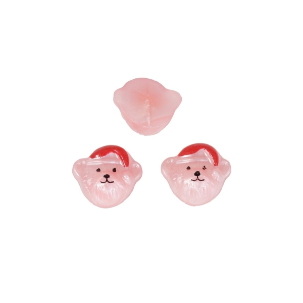 PLASTIC BEADS FOR GLUING - FIGURINES - BEAR WITH HAT 01 - 14x15mm PINK (DARK) AND RED - PACKAGE 200g (356pcs.)