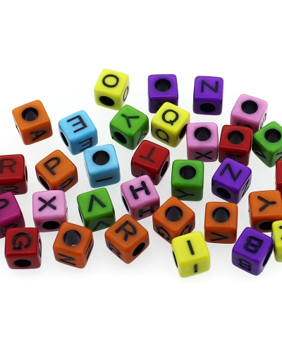 ACRYLIC BEADS - LETTERS - CUBE - 7x7mm MIX (DARK) - 50 g Hole-3.5mm (200pcs.)