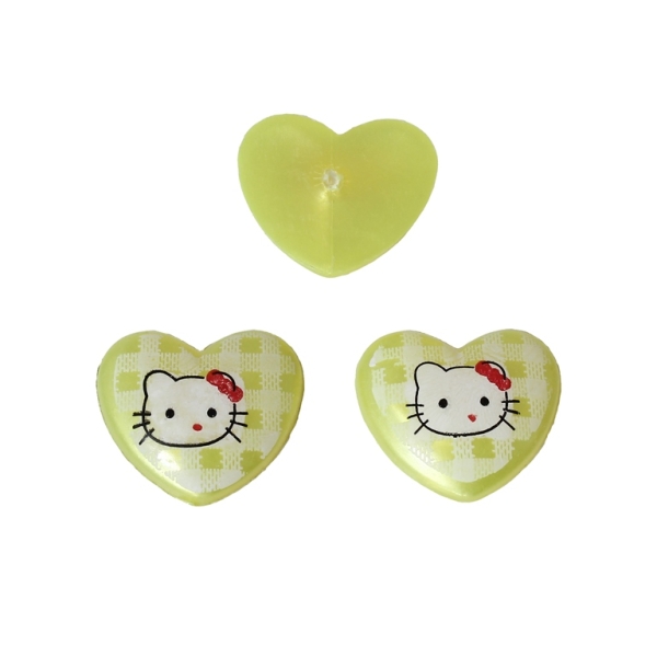 PLASTIC BEADS FOR GLUING - FIGURINES - HEART WITH KITTY - 17x19mm YELLOW AND WHITE - PACKAGE 200g (285pcs.)