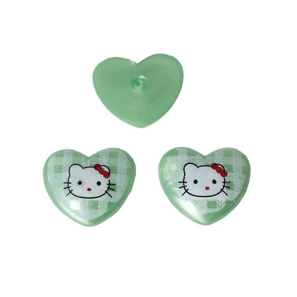 PLASTIC BEADS FOR GLUING - FIGURINES - HEART WITH KITTY - 17x19mm GREEN (LIGHT) AND WHITE - PACKAGE 200g (285pcs.)