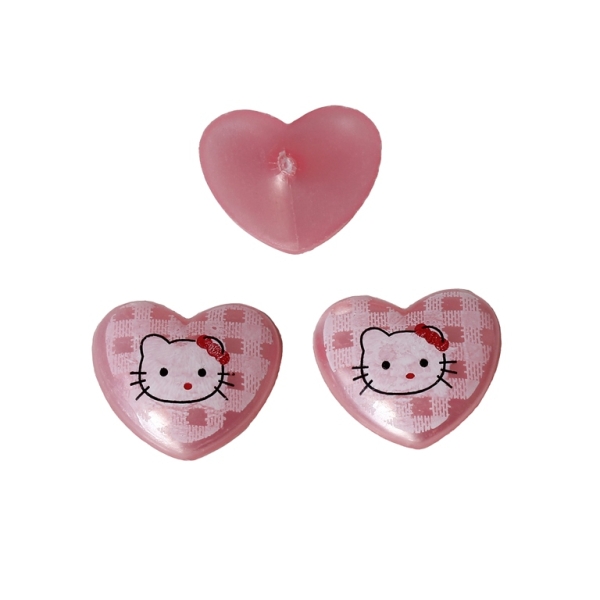 PLASTIC BEADS FOR GLUING - FIGURINES - HEART WITH KITTY - 17x19mm PINK AND WHITE - PACKAGE 200g (285pcs.)