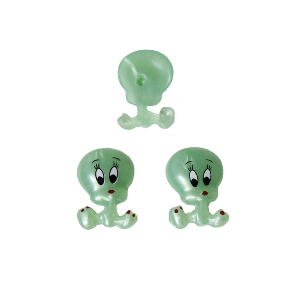 PLASTIC BEADS FOR GLUING - FIGURINES - TWEETY 02 - 17x12mm GREEN (LIGHT) AND WHITE - PACKAGE 200g (700pcs.)