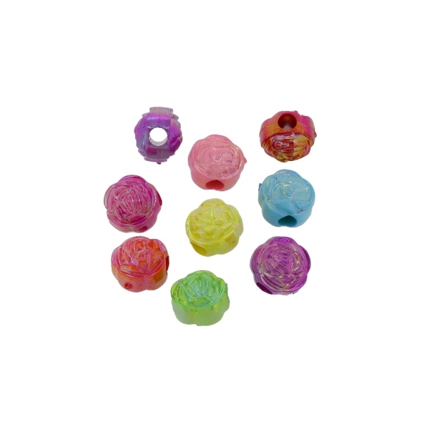 OPAQUE PLASTIC BEADS WITH COATING - UV - BALL ROSE - 10mm MIX (АВ) - PACKAGE 500g Hole-3.4mm (1050pcs.)