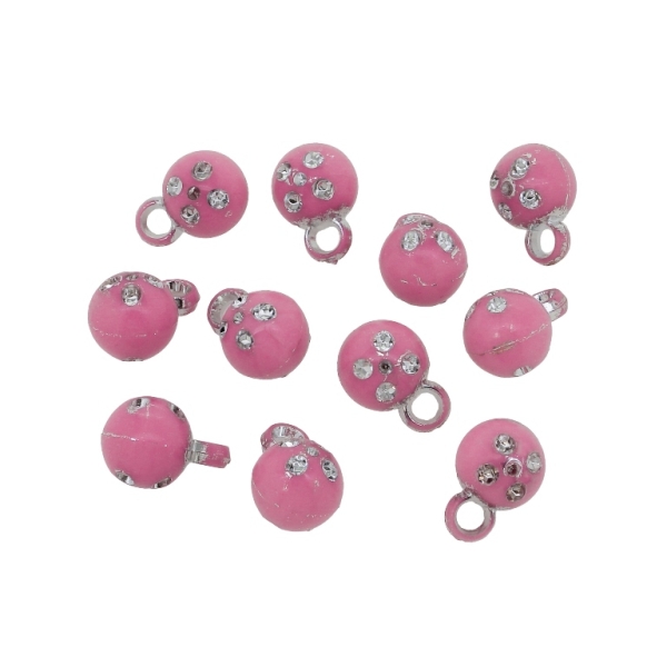 OPAQUE SILVER WASHED PLASTIC BEADS - PENDANT - SILVER THREAD - BALL 5 DOTS - 10mm PINK - PACKAGE 500g Hole-3.0mm (920pcs.)