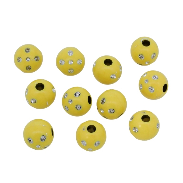 OPAQUE SILVER WASHED PLASTIC BEADS - SILVER THREAD - BALL 5 DOTS - 12mm YELLOW - PACKAGE 500g Hole-3.5mm (580pcs.)