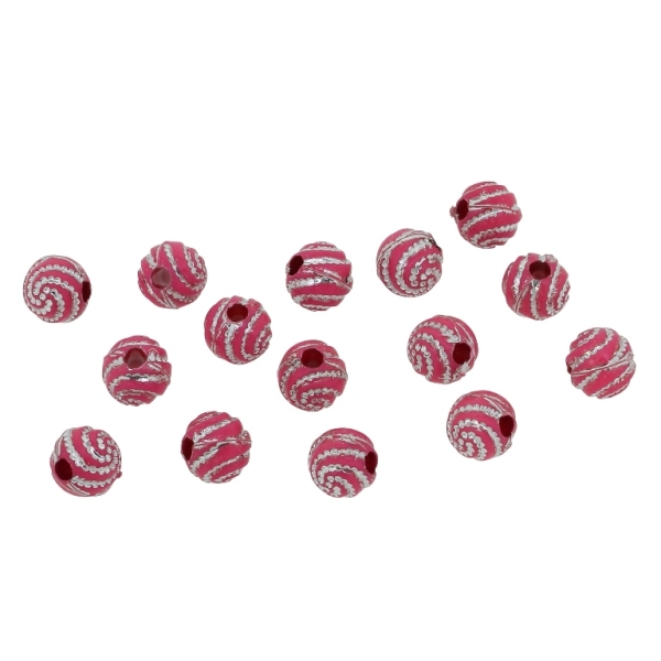 OPAQUE SILVER WASHED PLASTIC BEADS - SILVER THREAD - BALL SPIRAL - 8mm CYCLAMEN - 50g Hole-2.5mm (266pcs.)