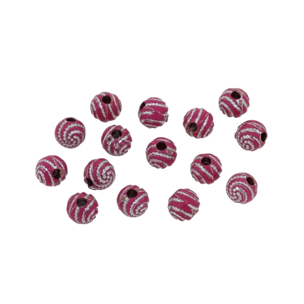 OPAQUE SILVER WASHED PLASTIC BEADS - SILVER THREAD - BALL SPIRAL - 8mm CYCLAMEN PURPLE - 50g Hole-2.5mm (266pcs.)