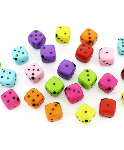 ACRYLIC BEADS - DICE - 11x6x8mm MIX- 50 g Hole-1.5mm (90pcs.)