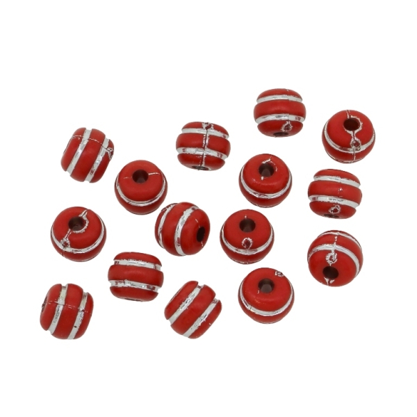 OPAQUE SILVER WASHED PLASTIC BEADS - SILVER THREAD - CYLINDER 05 - 8x10mm RED - PACKAGE 500g Hole-2.8mm (1175pcs.)