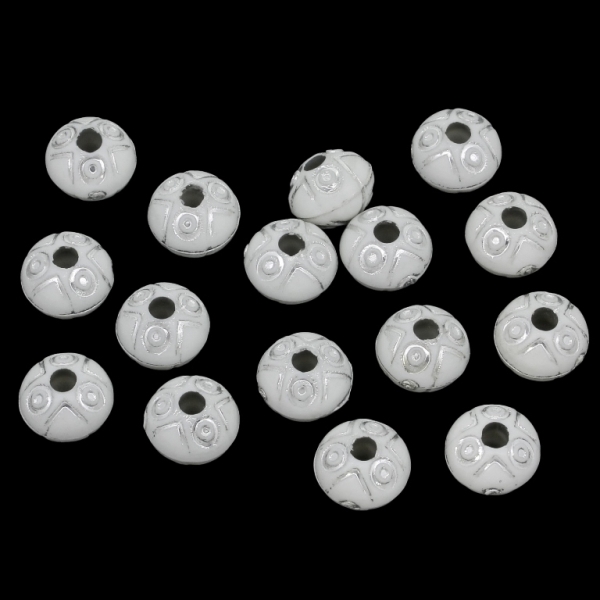 OPAQUE SILVER WASHED PLASTIC BEADS - SILVER THREAD - WASHER 05 - 7.5x10mm WHITE - PACKAGE 500g Hole-2.8mm (1320pcs.)