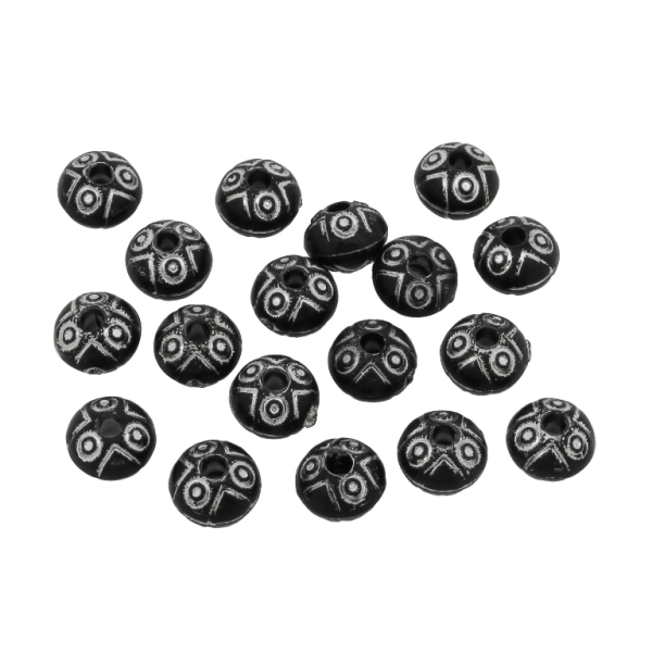 OPAQUE SILVER WASHED PLASTIC BEADS - SILVER THREAD - WASHER 05 - 7.5x10mm BLACK - PACKAGE 500g Hole-2.8mm (1400pcs.)