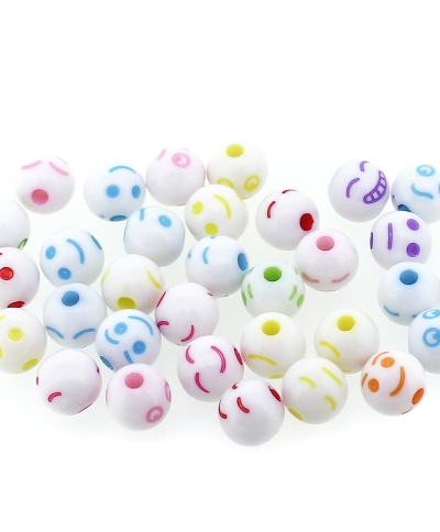 ACRYLIC BEADS - SMILEY FACE - BALL - 8mm MIX (LIGHT) - 50 g Hole-2.0mm (190pcs.)