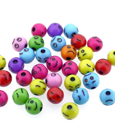 ACRYLIC BEADS - SMILEY FACE - BALL - 8mm MIX (DARK) - 50 g Hole-2.0mm (190pcs.)