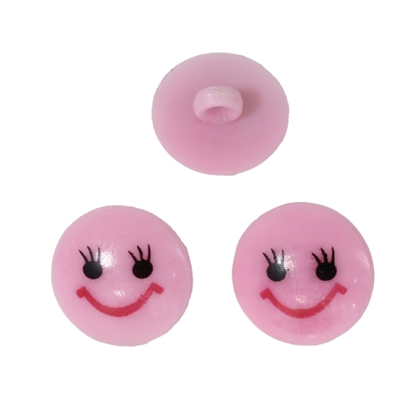 PLASTIC BEADS - BUTTON TYPE - CIRCLE WITH SMILE 01 - 20x20mm PINK AND RED - PACKAGE 200g (224pcs.) Hole-3.2mm