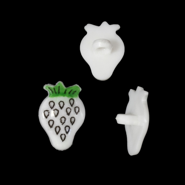 PLASTIC BEADS - BUTTON TYPE - STRAWBERRY 01 - 21x14mm WHITE AND BLACK - PACKAGE 200g (352pcs.) Hole-3.3mm