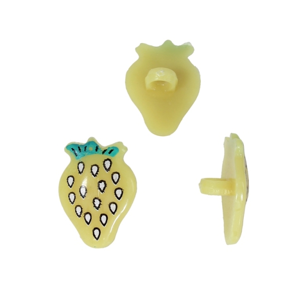 PLASTIC BEADS - BUTTON TYPE - STRAWBERRY 01 - 21x14mm YELLOW (DARK) AND WHITE - PACKAGE 200g (362pcs.) Hole-3.5mm