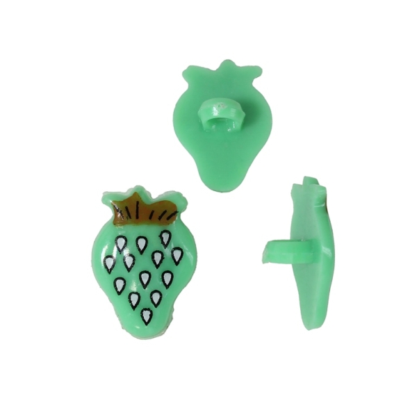 PLASTIC BEADS - BUTTON TYPE - STRAWBERRY 01 - 21x14mm GREEN AND WHITE - PACKAGE 200g (352pcs.) Hole-3.4mm