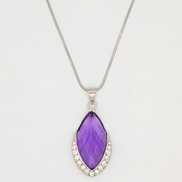 JEWELRY - NECKLACE - STAINLESS STEEL AND ZIRCON - DROP К076-03 - 2.0x4.2cm NICKEL-PURPLE (DARK) - PACKAGE 6pcs.