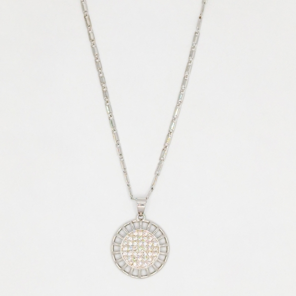 JEWELRY - NECKLACE - STAINLESS STEEL AND ZIRCON - CIRCLE К082-02 - 1.8x2.6cm NICKEL-TRANSPARENT - PACKAGE 6pcs.