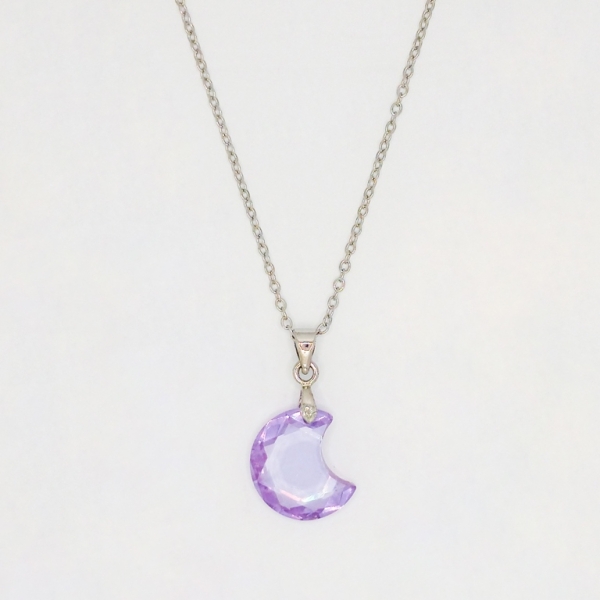 JEWELRY - NECKLACE - STAINLESS STEEL AND ZIRCON - MOON К066-05 - 1.6x2.8cm NICKEL-PURPLE - PACKAGE 6pcs.