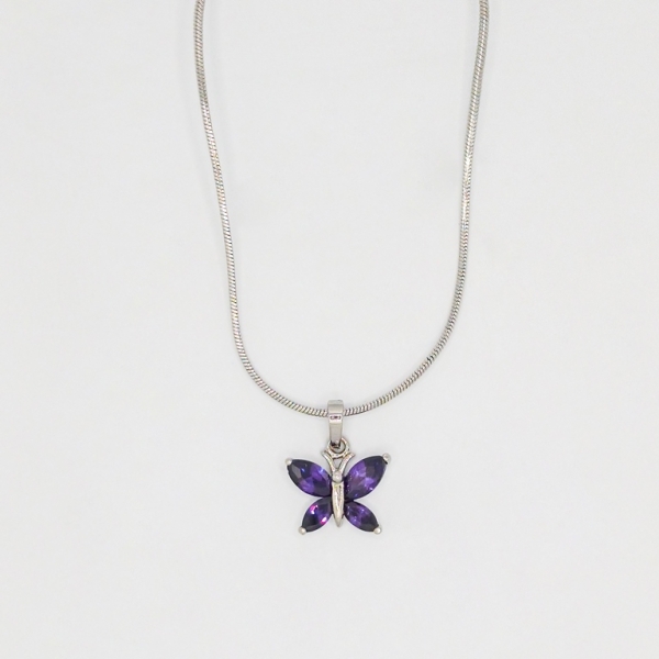 JEWELRY - NECKLACE - STAINLESS STEEL AND ZIRCON - BUTTERFLY К080-09 - 1.5x1.8cm NICKEL-PURPLE (DARK) - PACKAGE 6pcs.