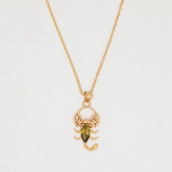 JEWELRY - NECKLACE - STAINLESS STEEL AND ZIRCON - SCORPION К087-05 - 1.4x3.0cm ROSE GOLD-GREEN - PACKAGE 6pcs.