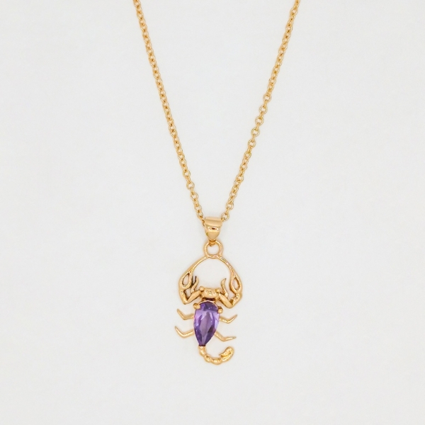 JEWELRY - NECKLACE - STAINLESS STEEL AND ZIRCON - SCORPION К087-05 - 1.4x3.0cm ROSE GOLD-PURPLE - PACKAGE 6pcs.