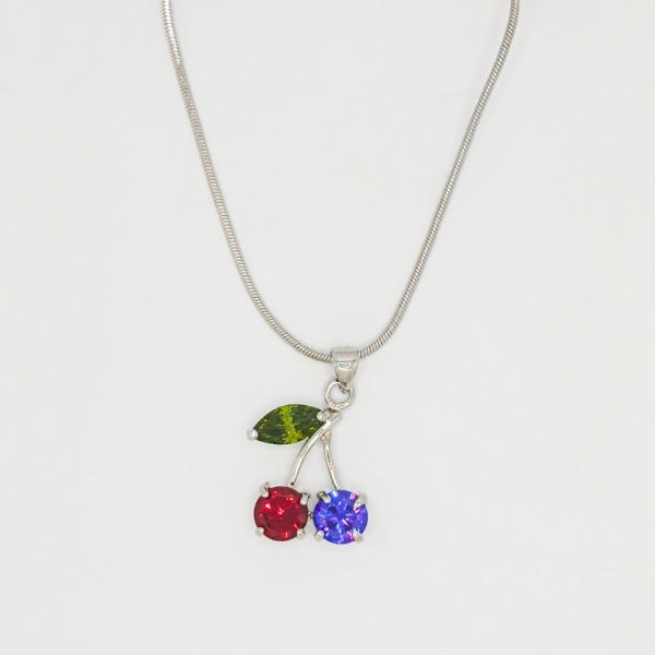 JEWELRY - NECKLACE - STAINLESS STEEL AND ZIRCON - CHERRIES К081-09 - 1.8x2.8cm NICKEL-MIX - PACKAGE 6pcs.