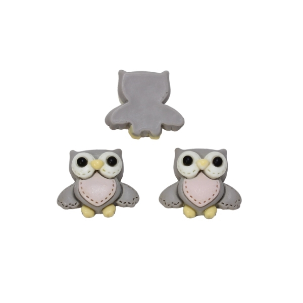 PLASTIC BEADS - RESIN 3D - FOR GLUING - OWL 01 - 19x17x8мм GRAY (LIGHT) AND PINK (LIGHT) - PACKAGE 30pcs.