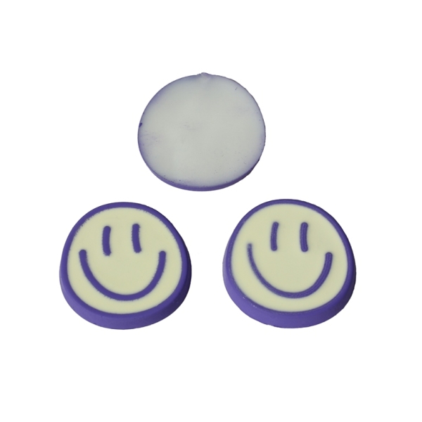 PLASTIC BEADS - RESIN 3D - FOR GLUING - SMILEY FACE 04 - 23x23x3мм PURPLE AND ECRU (LIGHT) - PACKAGE 40pcs.