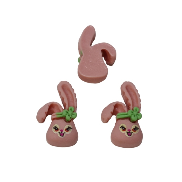 PLASTIC BEADS - RESIN 3D - FOR GLUING - RABBIT 07 - 16x26x7мм ROSE DUST AND GREEN (LIGHT) - PACKAGE 30pcs.