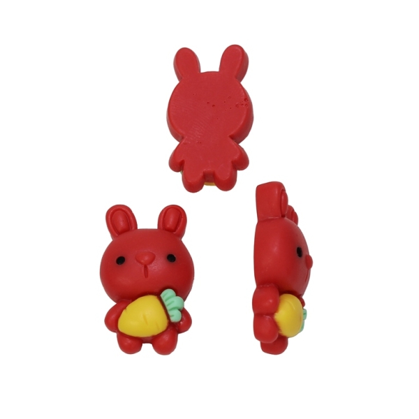 PLASTIC BEADS - RESIN 3D - FOR GLUING - RABBIT 08 - 16x27x9мм RED AND ORANGE (LIGHT) - PACKAGE 30pcs.