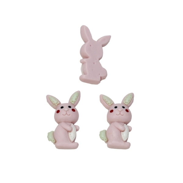 PLASTIC BEADS - RESIN 3D - FOR GLUING - RABBIT 10 - 13x24x8мм PINK (LIGHT) AND RESEDA - PACKAGE 30pcs.