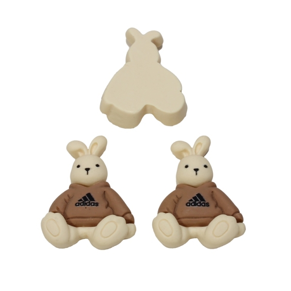 PLASTIC BEADS - RESIN 3D - FOR GLUING - RABBIT WITH CLOTHES 01 - 23x30x8мм ECRU AND BROWN (LIGHT) - PACKAGE 30pcs.