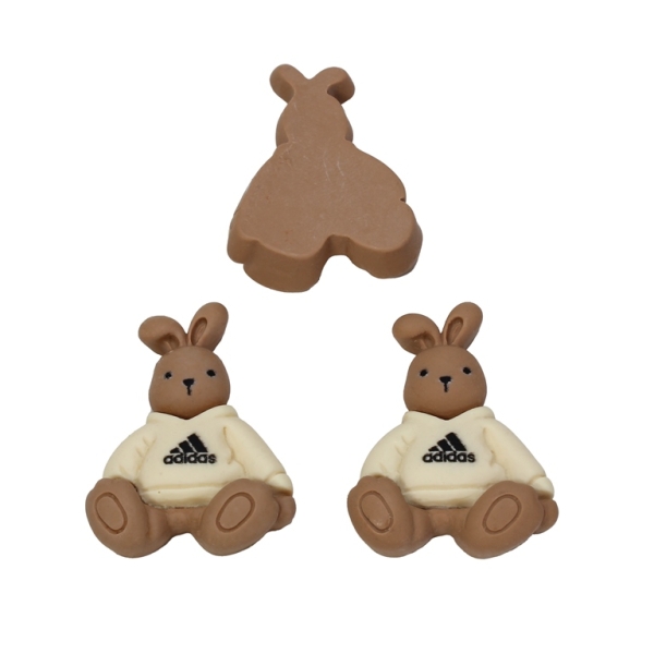 PLASTIC BEADS - RESIN 3D - FOR GLUING - RABBIT WITH CLOTHES 01 - 23x30x8мм BROWN (LIGHT) AND ECRU - PACKAGE 30pcs.