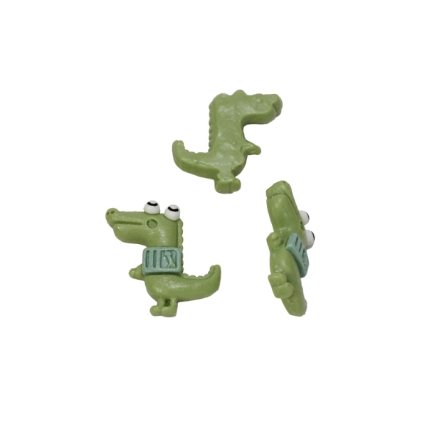 PLASTIC BEADS - RESIN 3D - FOR GLUING - CROCODILE 02 - 18x20x5мм GREEN (LIGHT) AND WHITE - PACKAGE 30pcs.